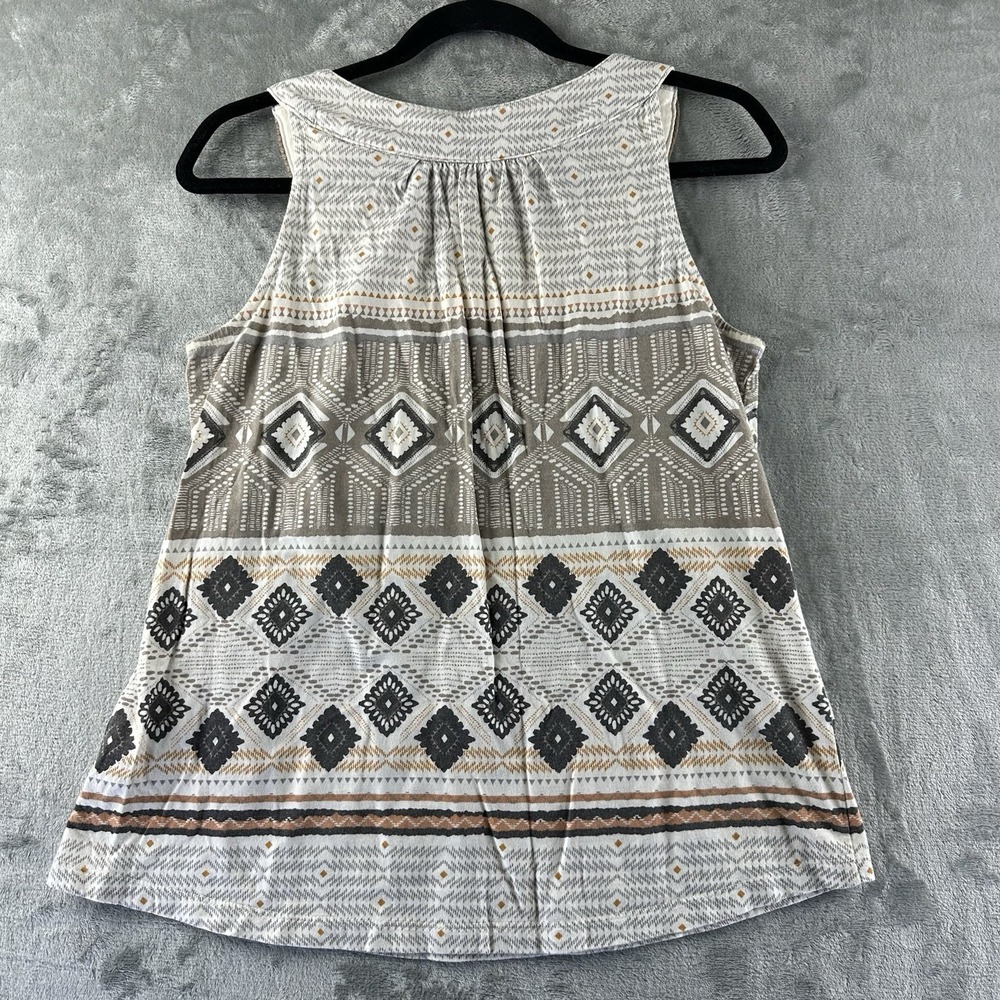 Sonoma Blouse Women's M White Black Orange Gray Geometric Print Beaded Neckline - Picture 6 of 6